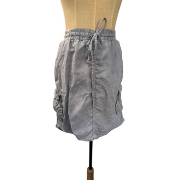 "CASLON" 100% Linen Gray Cargo Skirt Tie Waist SZ M Summer Cottage Core Basics - Picture 1 of 8